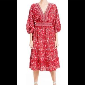 NEW MAX STUDIO WOMEN'S V-NECK FLORAL TIERED RUFFLE MIDI DRESS SIZE XS